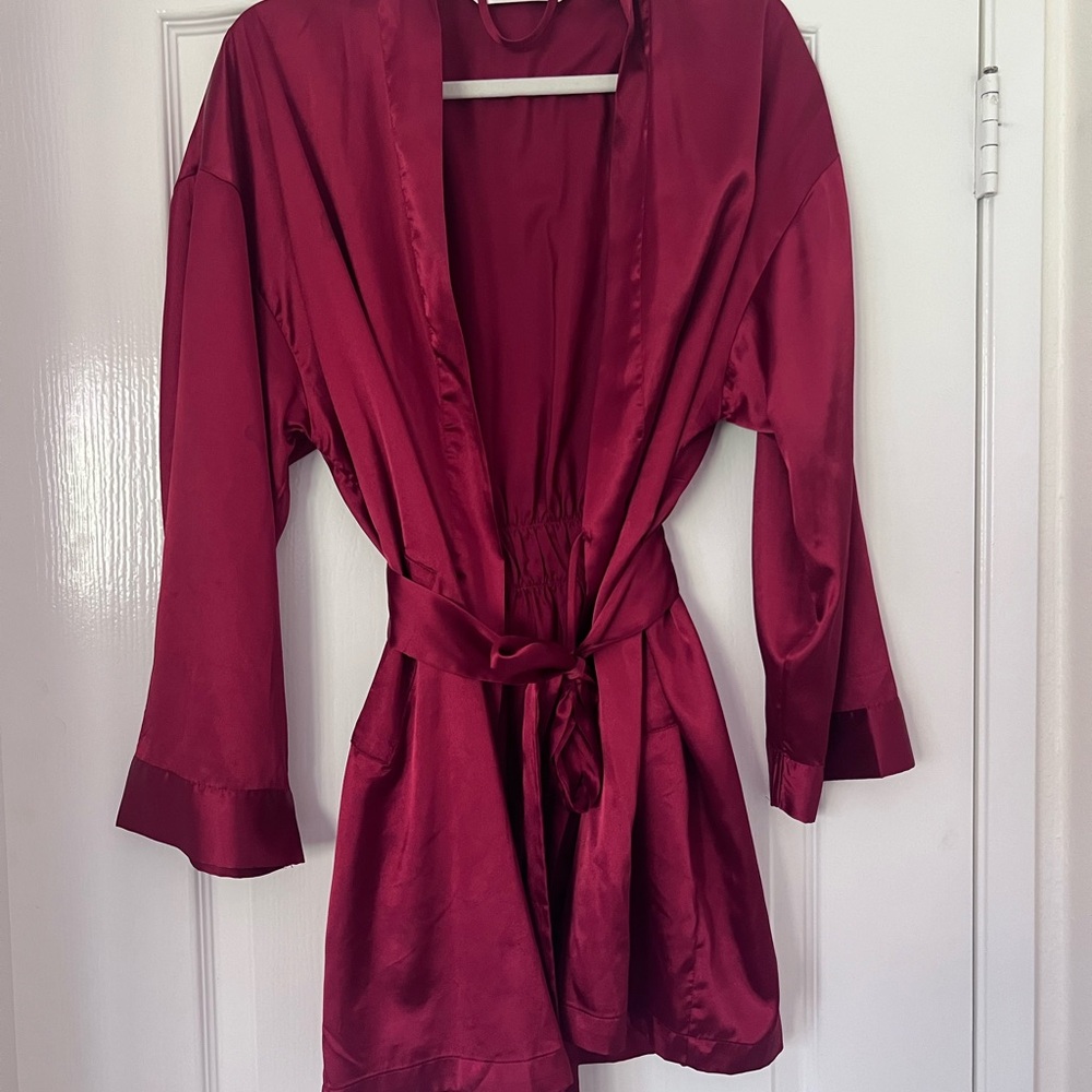 Victoria's Secret Satin Kimono Robe in Deep Burgundy